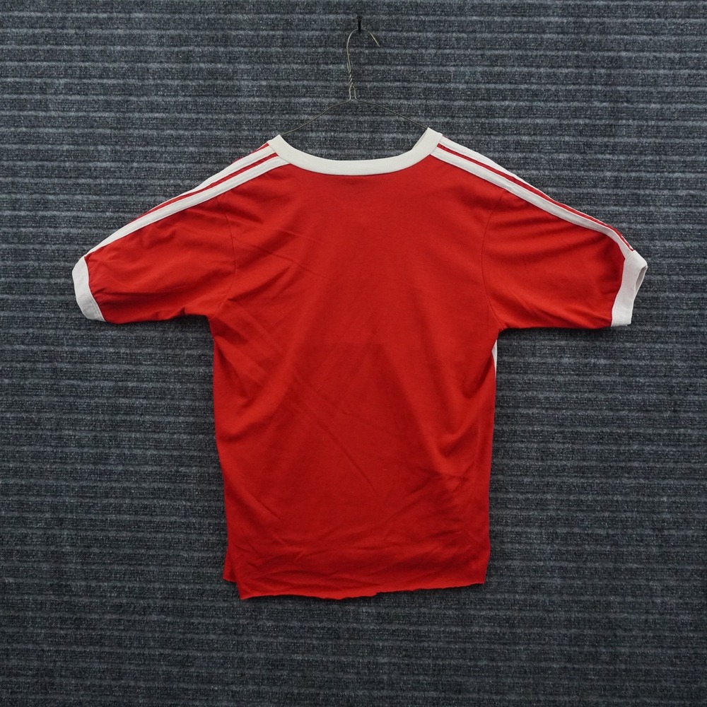 Adidas V-Neck T-Shirt Mens Medium Red White 80s Vintage USA Trefoil Ringer Tee - Picture 3 of 10